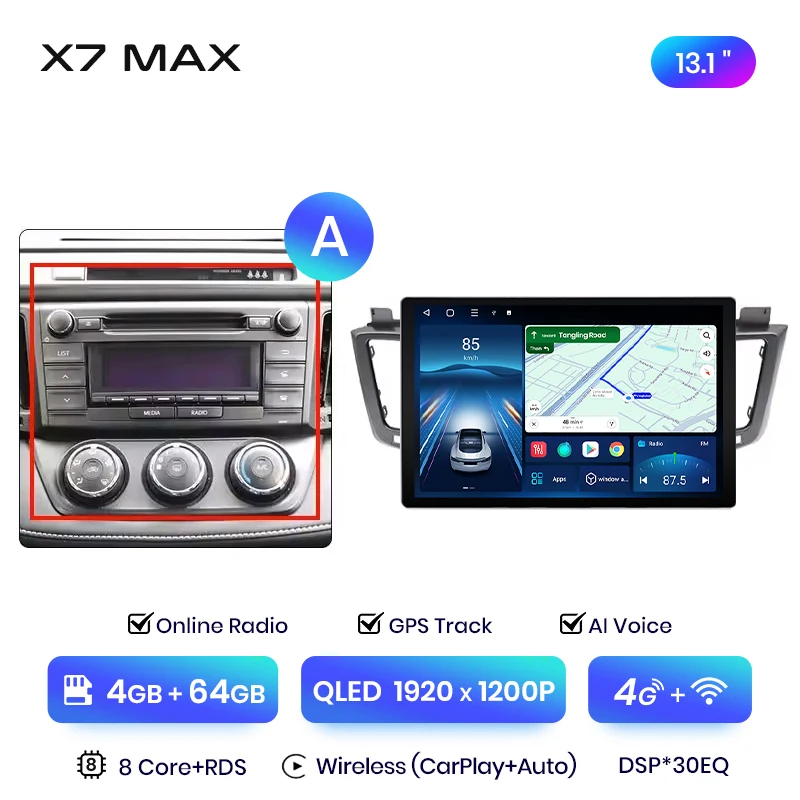 Junsun 13,1 inch QLED Android draadloze CarPlay autoradio voor Toyota RAV4 2012-2018 Intelligent Systems DSP SWC RDS GPS FM
