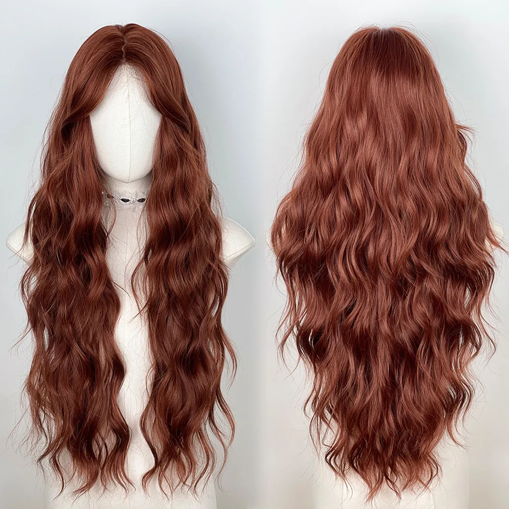forehead-lace-wig-female-long-curly-hair-red-brown-water-ripple-medium-eight-character-bangs-hand-hook-whole-wig-full-headgear