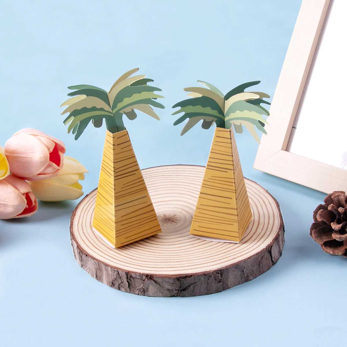 10/20Pcs Cute Coconut Palm Tree Paper Cookies Candy Boxes Gift Packing Box for Hawaiian Tropical Aloha Birthday Party Supplies