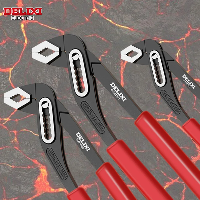 DELIXI ELECTRlC 3-Piece Quick Release Groove Water Pump Pliers Set, Pipe WrenchAdjustable Large Opening