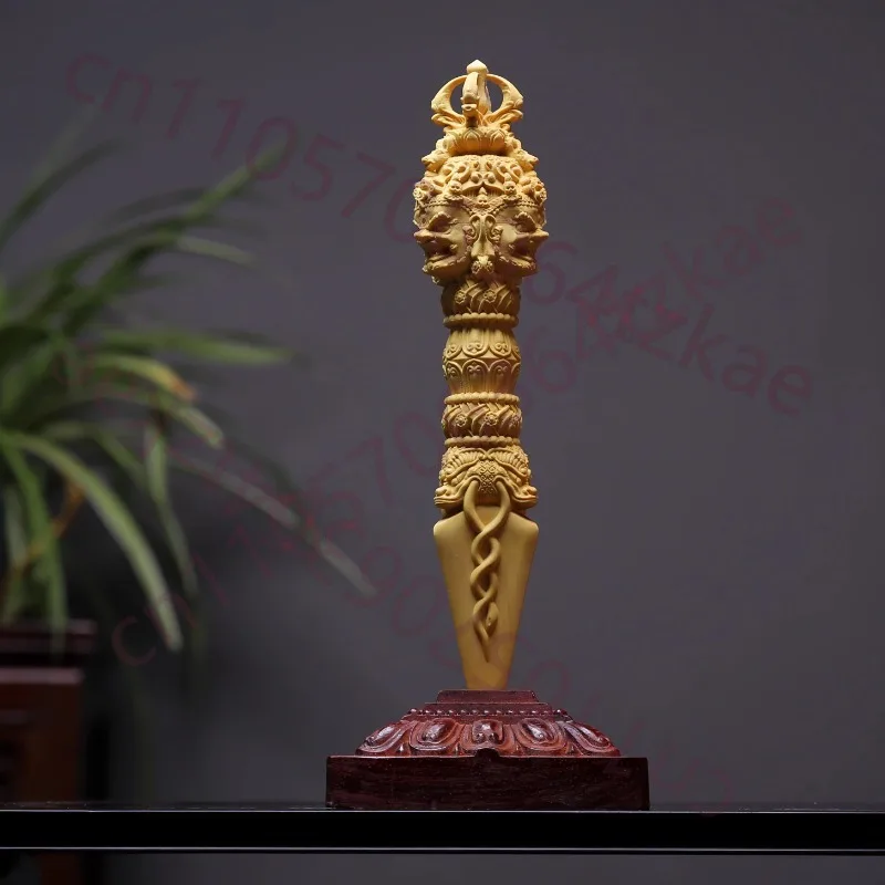 

Резная палка-фурба из дерева буксуса, большая, тибетская, буддийская, ритуальная, для дома и офиса, талисман удачи