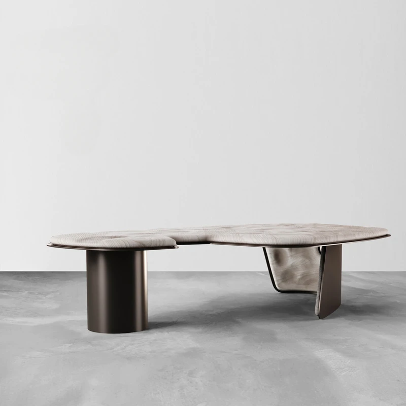 designers create minimalist and irregular stainless steel coffee tables. Small unit living room with solid wood edge tables