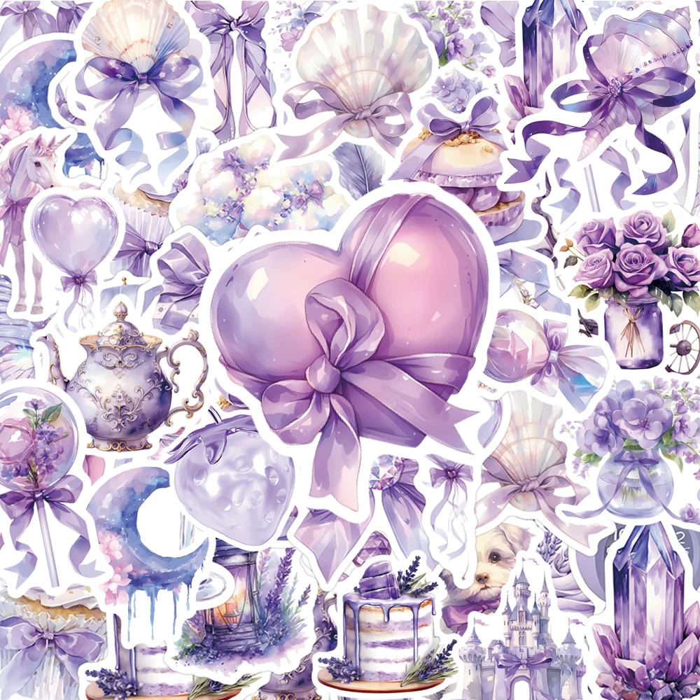 

10/30/60pcs Kawaii Purple Bow Coquette Aesthetic Stickers Waterproof DIY Phone Case Luggage Cute Cartoon Graffiti Decals Packing