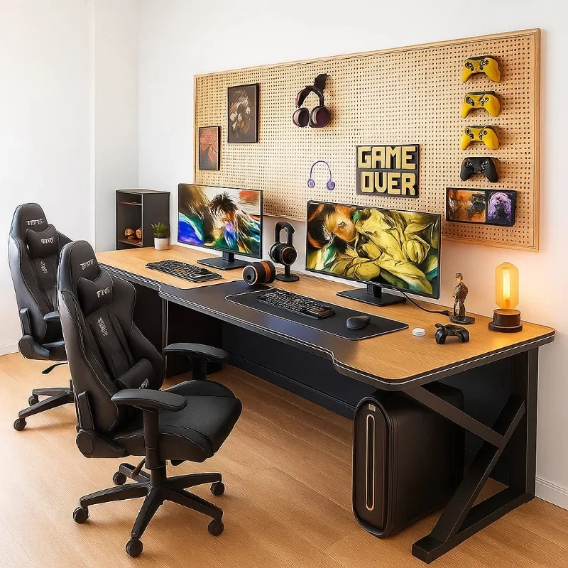 Double computer desk, desktop bedroom, household long desk, couple e-sports table, table and chair set