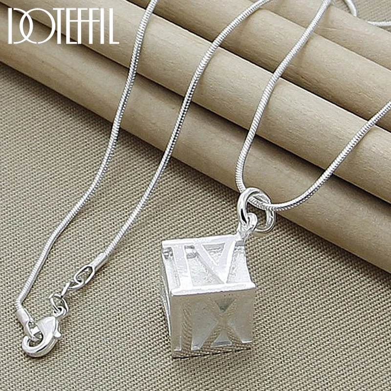 DOTEFFIL 925 Sterling Silver Square Roman Numeral Pendant Necklace For Woman Man 18-30 Inch Snake Chain Wedding Party Jewelry