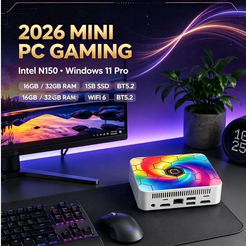 Intel N150 MINI PC Windows 11 Pro Portable Gaming PC 16GB 32GB RAM 1TB 2TB SSD Mini PC Computer Office Gamer Wifi6 BT5.2 Desktop