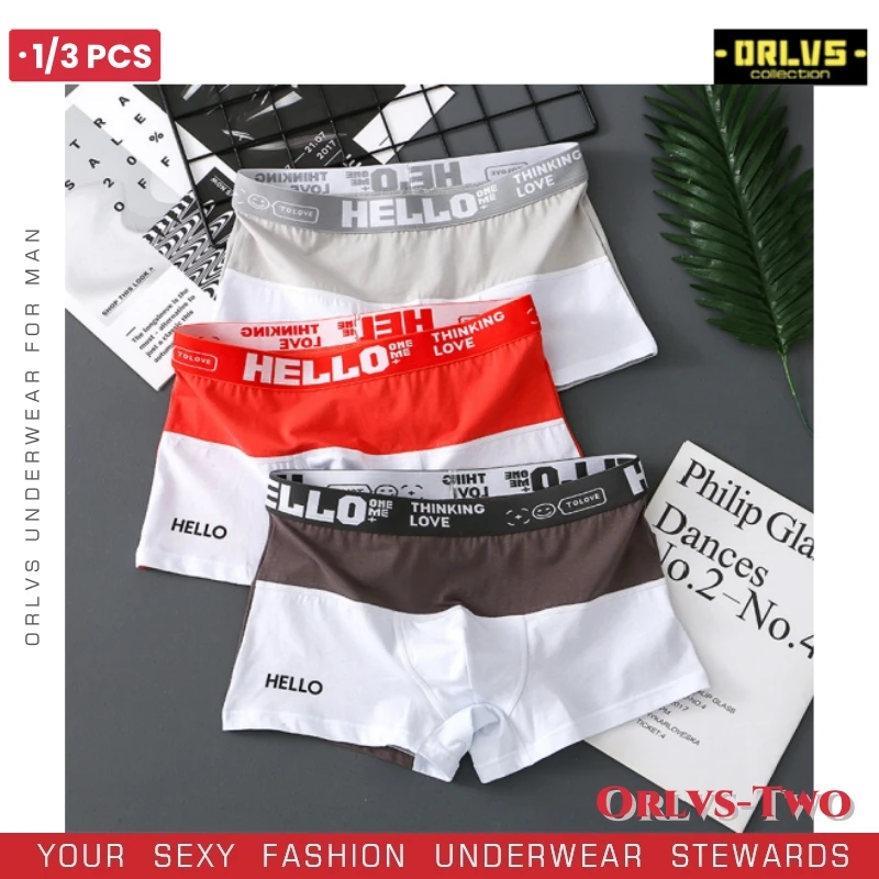 1/3PCS Men's Panties Fashion Letters Cotton Boxer Shorts Color Blocking Man Underwear Boxers Breathable U Convex Underpants