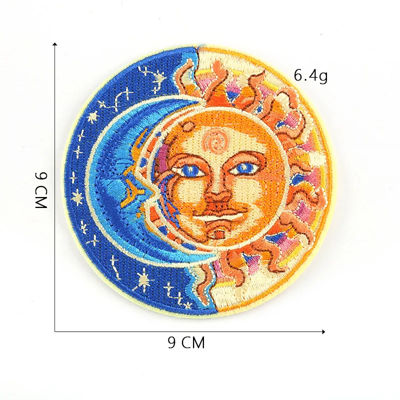 Sun and Moon Full Embroidered Peace And Love Iron On Yellow Round Patches Clothes Patches for Clothing Backpack