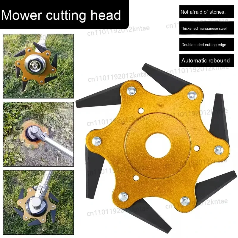 New Lawn Mower Blade 6-Leaf Cutter Head, Manganese Steel Weed Trimmer Replacement Rotating Cutting Disc