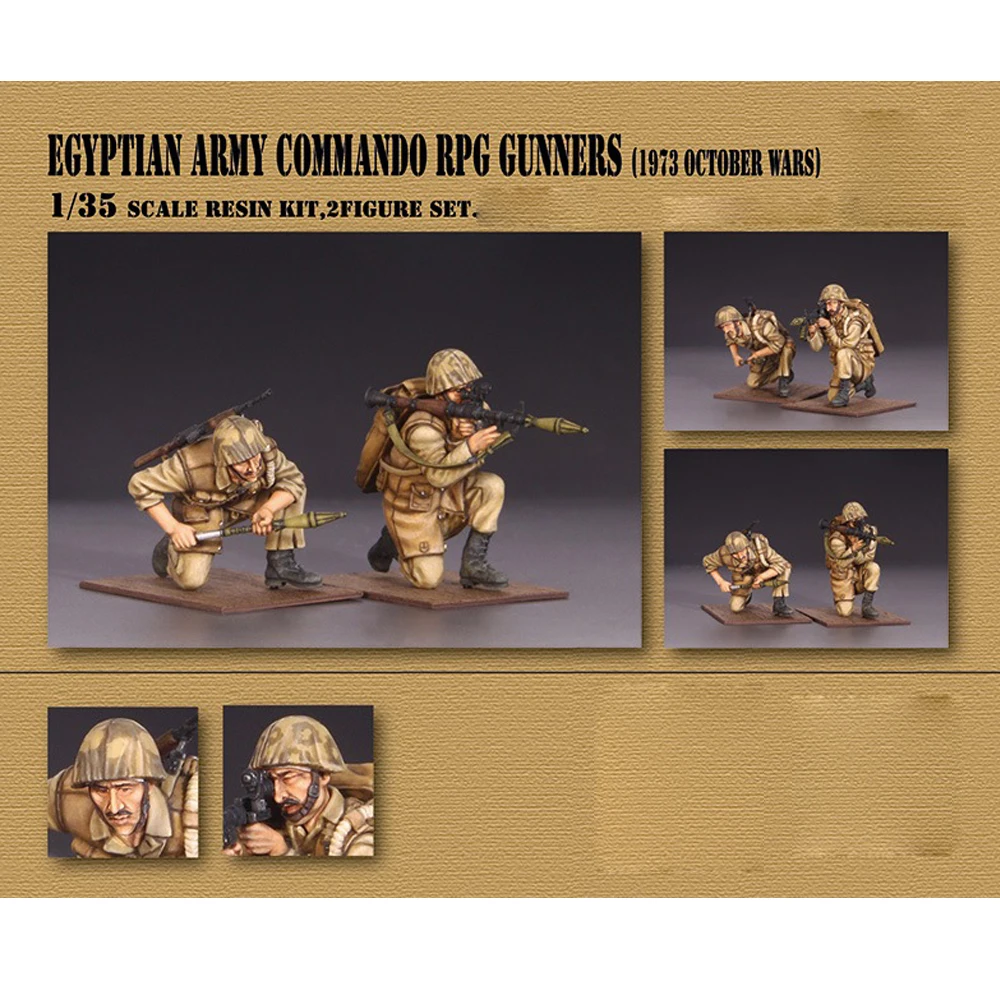 1/35 Egyptian Army Commando RPG Gunners, Resin Model figure soldier, Military themes, Unassembled and unpainted kit