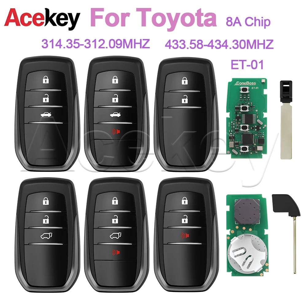 

Умный автомобильный ключ-брелок Acekey для Toyota HILUX INNOVA FORTUNER SW4 0182 0010 433.58-434.30MHZ 314.35-312.09MHZ с чипом 8A ET-01