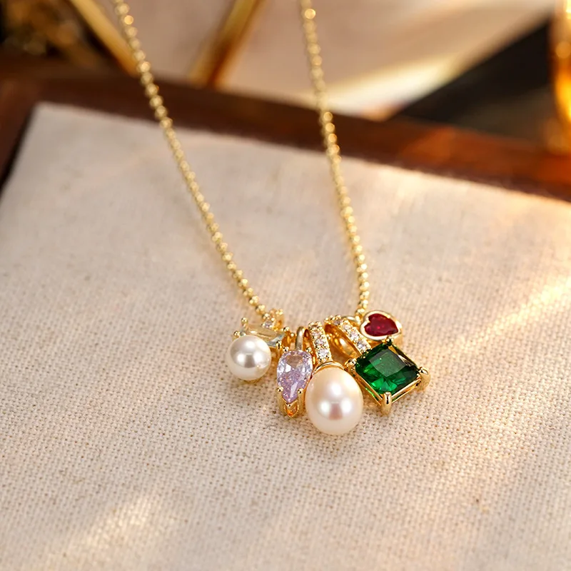 Neue Ankunft Trendy Bunte CZ Zirkon Natürliche Süßwasser Perle 14K Gold Gefüllt Weiblichen Anhänger Halskette Schmuck Kein Verblassen Billig – Detail 4