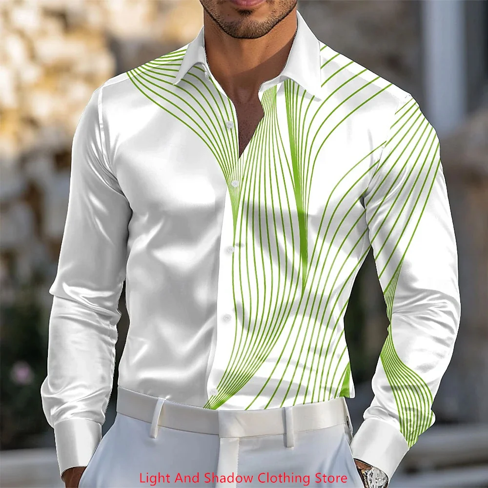 Men's Geometric Gradient Line/Wave Shirt Flip Collar Shirt Long Sleeve Business Casual Daily Summer 3D Printed Button Shirt