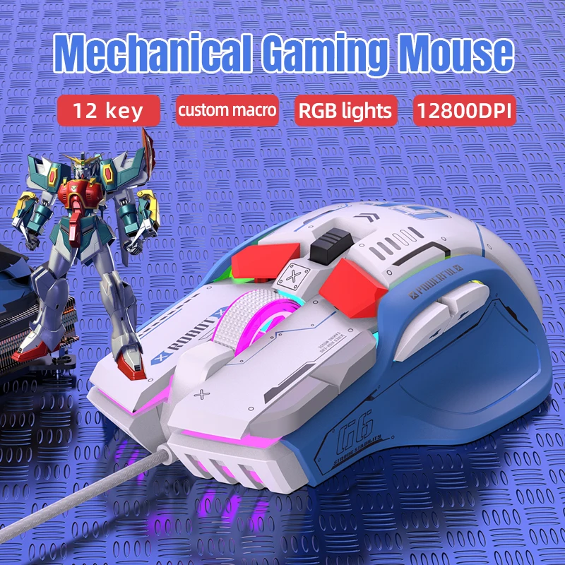 Custom G6 Gaming Mouse Wired 128000 DPI Chip A826 RGB Macro Programmable Ergonomic Design Superior for Gaming and Work Gift