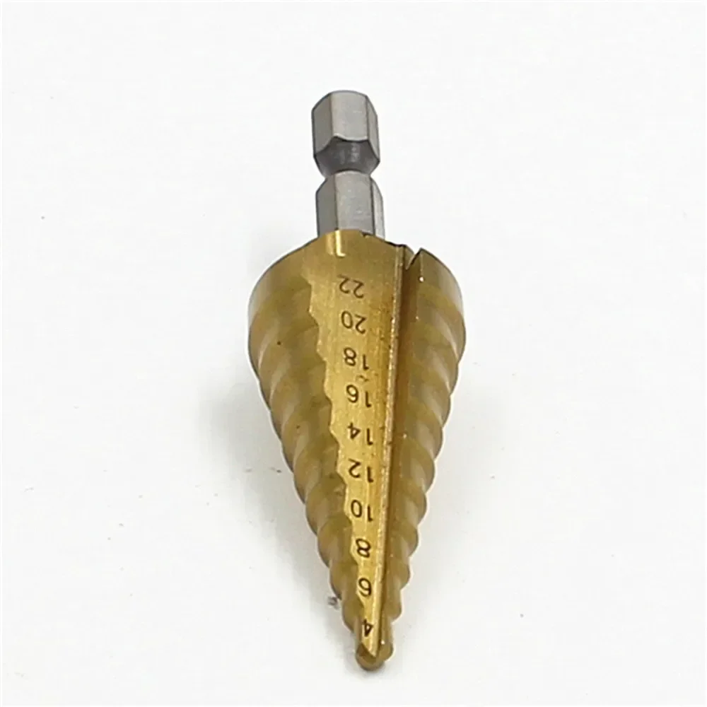 Binoax Titanium Plated Hexagonal Straight Groove Step Drill 4-20mm Reaming Pagoda Drill Bit Hole Opening Step Drill Tool