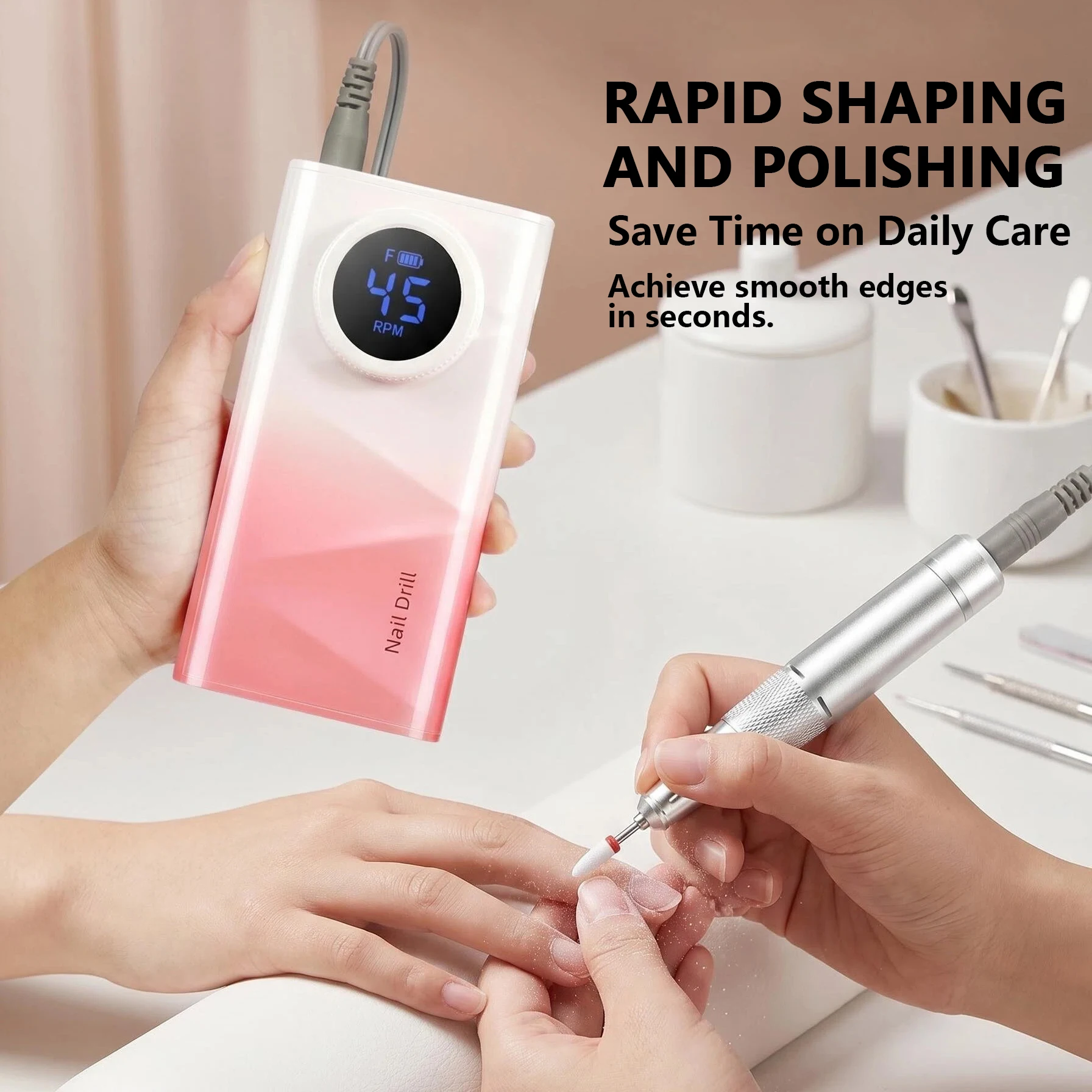 Professional E- for Nail Drill 45000 RPM Rechargeable Electric for Nail File Kit Portable & Low Noise for Nail Drill Manicure Pedicure Tools Polishing Set With for Nail Drill Bits Sanding Bands for Nail Salon & Home Use Perfect Holiday Festvial Gifts