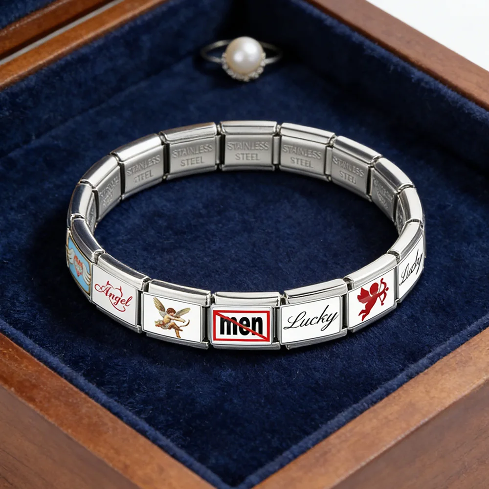 Fashion Red Series Angel Wings Archery Women Men Charm Link fit 9mm Stainless Steel Italian Bracelet Making DIY Jewelry Gifts image 2