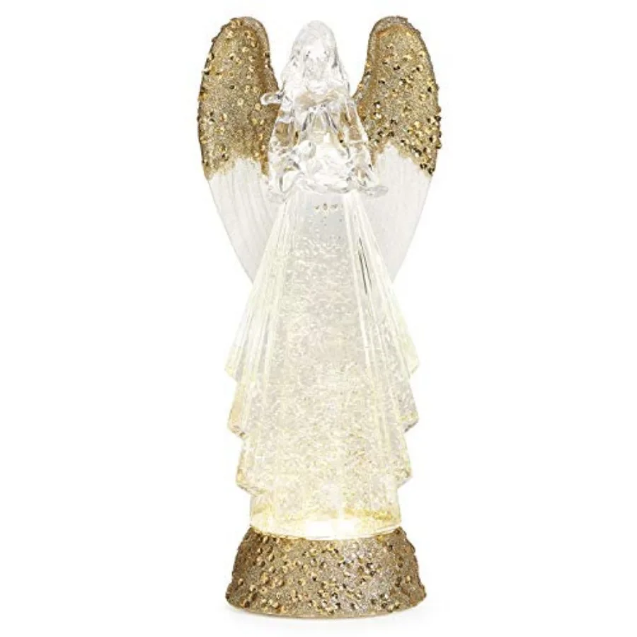 12.75-Inch Lighted Swirl Angel with Gold Wings Confetti Lites USB-Powered Tabletop Christmas Decoration Sparkling Holiday Accen