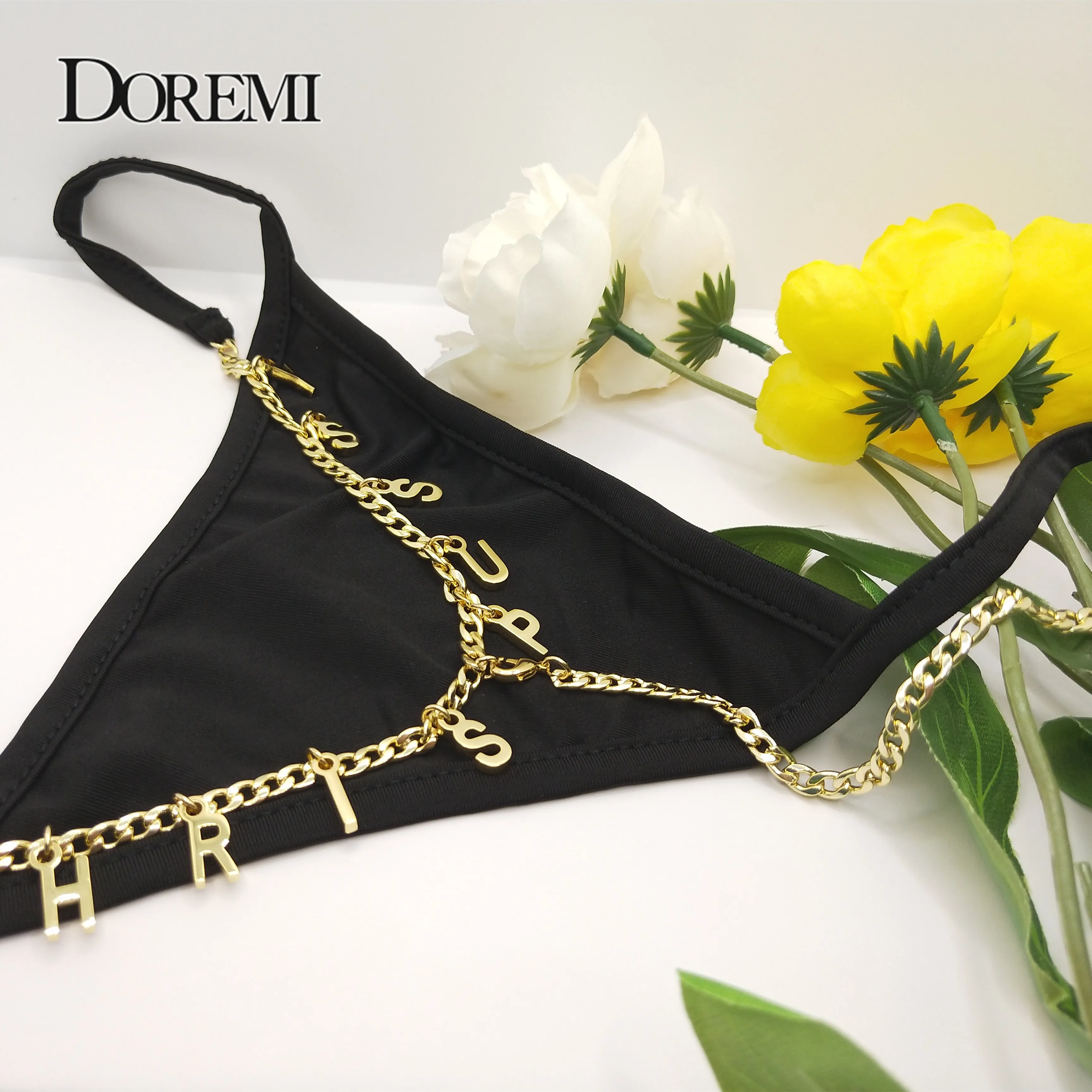 Doremi Customized Cuban Stainless Stee Name Waist Body Chains For Women Sexy Thong T-back Briefs Jewelry Gifts