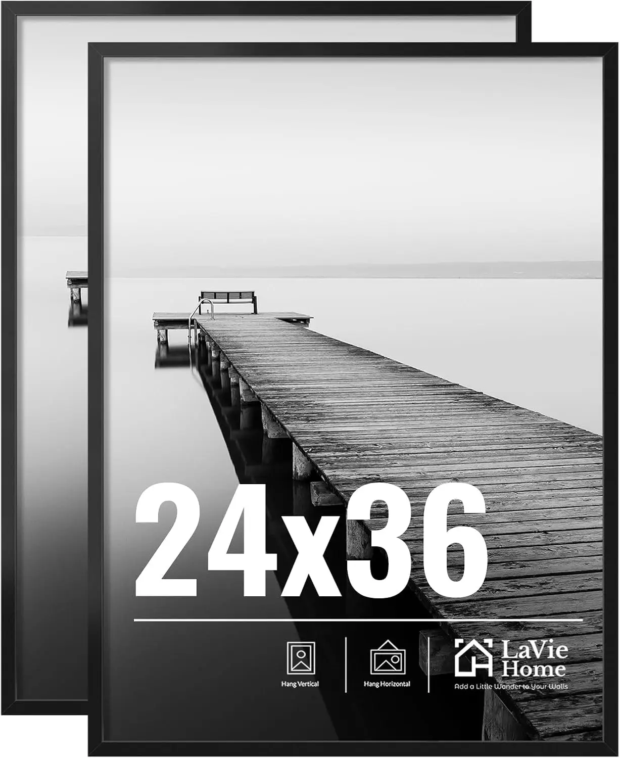 

24x36 Picture Frame 2 Pack with HD Plexiglas, Black Wall Display Frame for Vertical/Horizontal Photos, Classic Home Decor