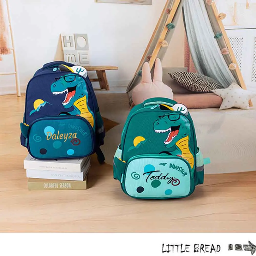Boys and Girls Personalized Name Dinosaur Backpack Kids Primary School Book Bag Custom Embroidered Name Outdoor Snack Backpacks