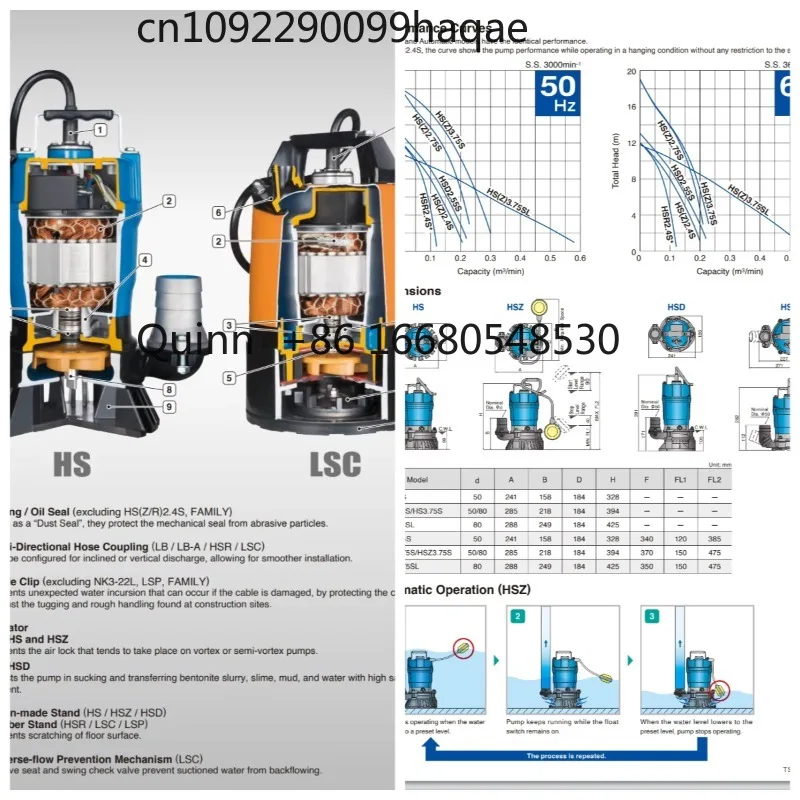 2OHZ3.75SL Portable Single-Phase Drainage Pump Anti-Air Lock Semi-Turbine Impeller