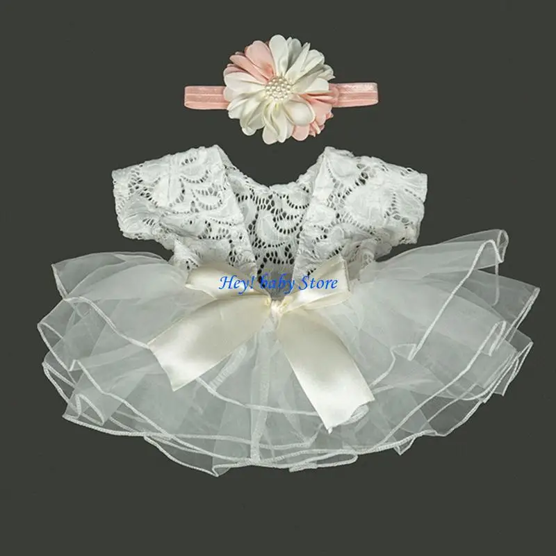 Q1FE Baby Photography Props Outfit Lace Bowknot Skirt with Flower Headband
