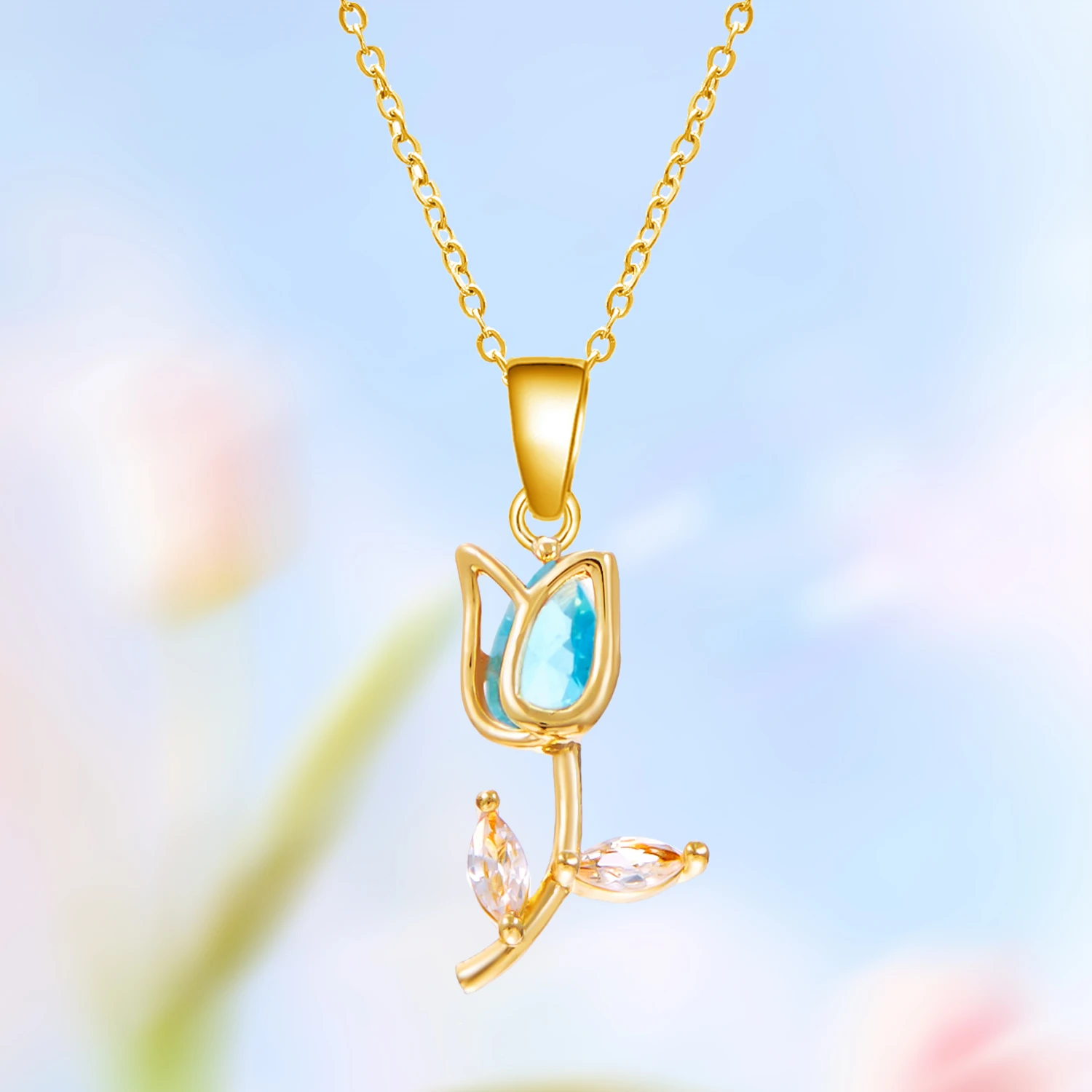 Luxuriöse Zirkon-Tulpen-Anhänger-Halskette für Damen Elegante Blumen-Schlüsselbeinkette Süße Charms Schmuck-Accessoire Geschenk – Detail 7