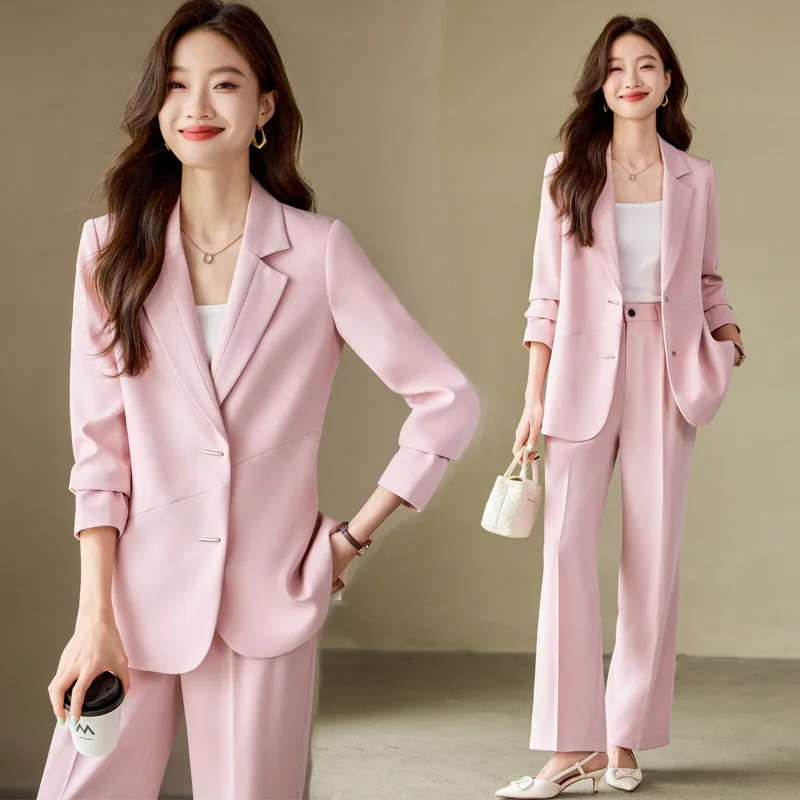 Pink Suit Jacket for Women Spring and Autumn New Elegant Socialite High Sense Women's Strong Atmosphere Professional Tailored Su