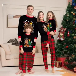 Autumn and winter cartoon elk letter Christmas tree printing family Christmas set for a family of four pajamas pants 2 pieces