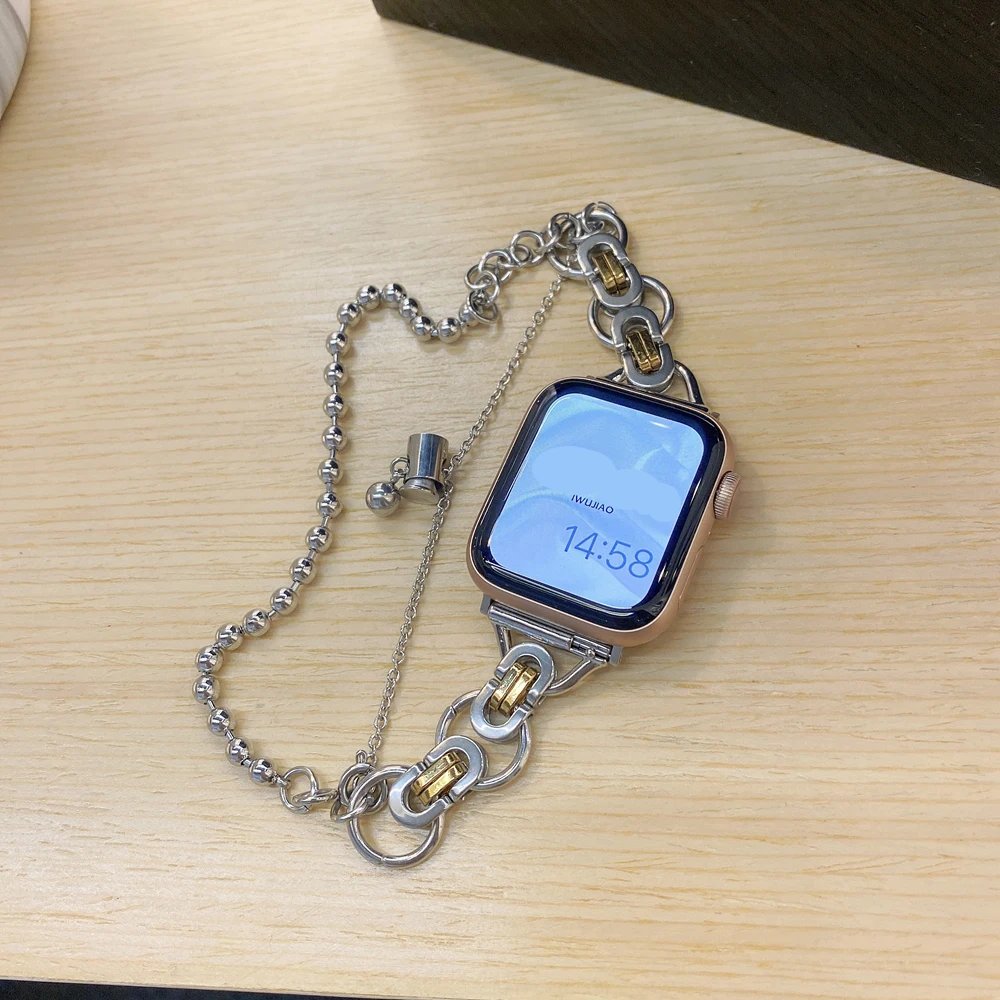 조절 가능한 메탈 스트랩 41/45mm 애플 워치 SE8 7 6 5 4 3 2 1 iWatch 밴드 38mm 42mm 40/44mm, 싱글/더블 체인 49 울트라