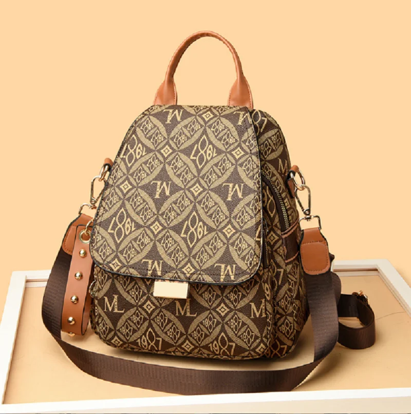 New Fashion Vintage Printed Leather Backpacks Women's Luxury Large Capacity Shoulder Bags Crossbody Bag School Bag Backpack