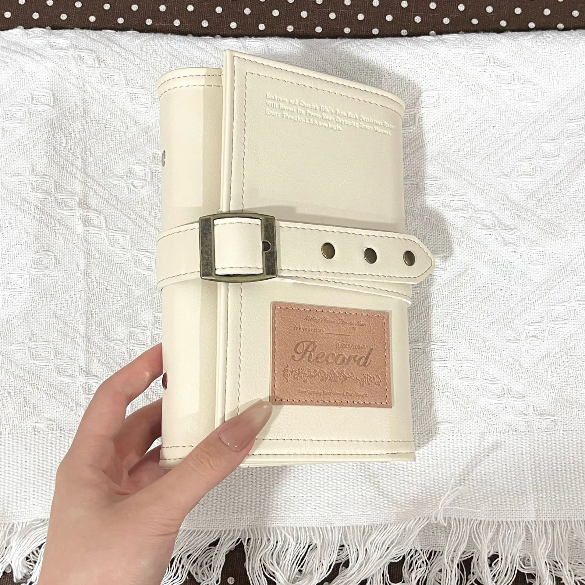 A6 White Black Triple Fold PU Leather Handbook Belt Detachable Bachelor's Memoirs Diary Loose leaf Notebook
