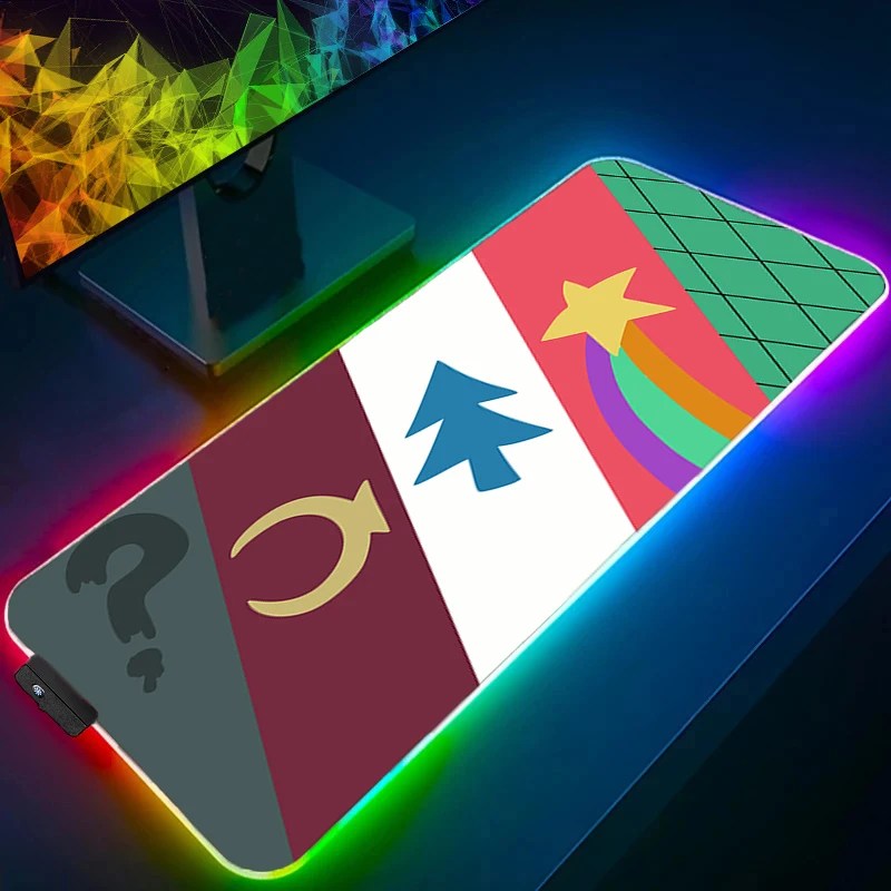RGB Mouse Pad Gravity Falls Larger XXL Lock Edge Backlight Speed Pc Computer Keyboard LED Desk Mat Gaming Accessories Mousepad