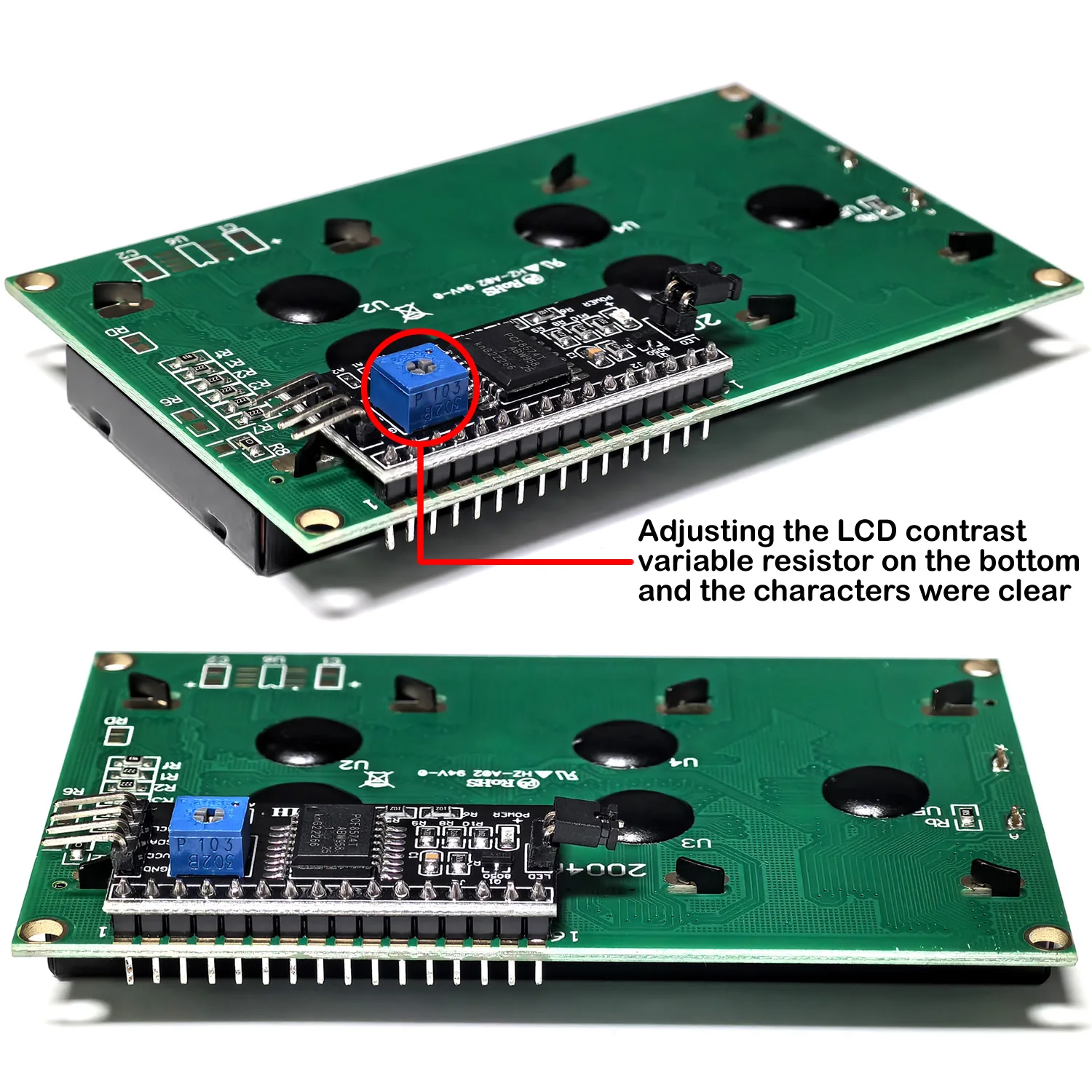 Imagem -03 - Módulo de Exibição Lcd para Arduino Adaptador de Interface Serial Tela Azul ou Verde Caractere 20x4 Lcd2004a Hd44780 Lcd Iic I2c