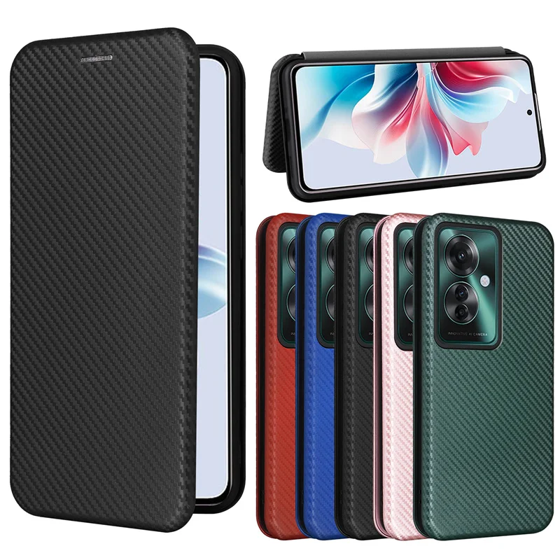 For OPPO Reno 11A/Magellan Reno11A Case Carbon Fiber Flip Leather Business Magnet Stand Holder Card Slot Shockproof Cover