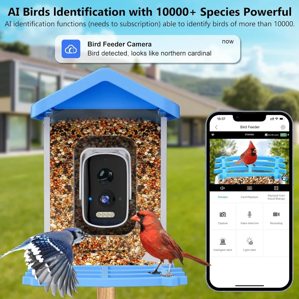 

US Shipping Smart Bird Feeder with Camera Solar Powered AI Bird Species Identification 2.5k HD Video Bird House for Outside