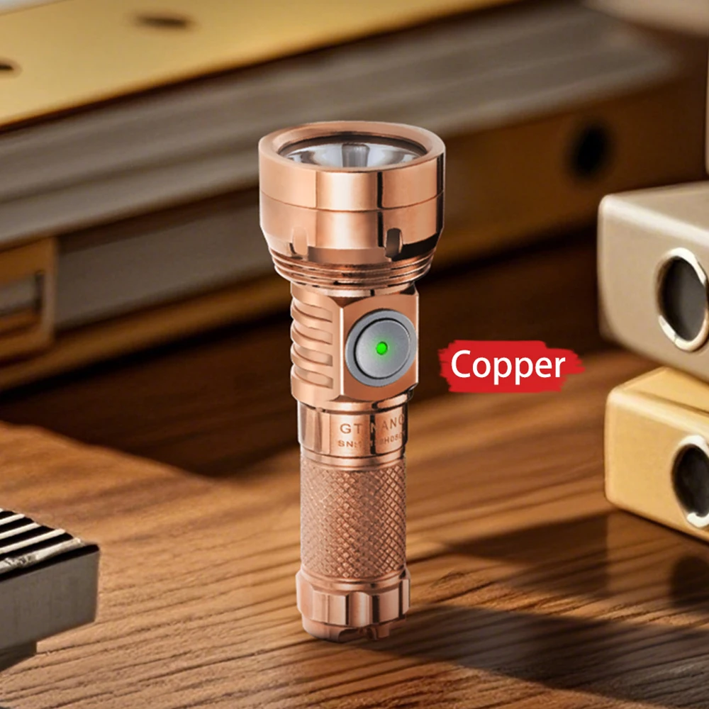 EDC LED Lighting Copper Flashlights Outdoor Camping Lantern Type USB C 10280 10750 Battery Rechargeable Lamp Powerful Torch