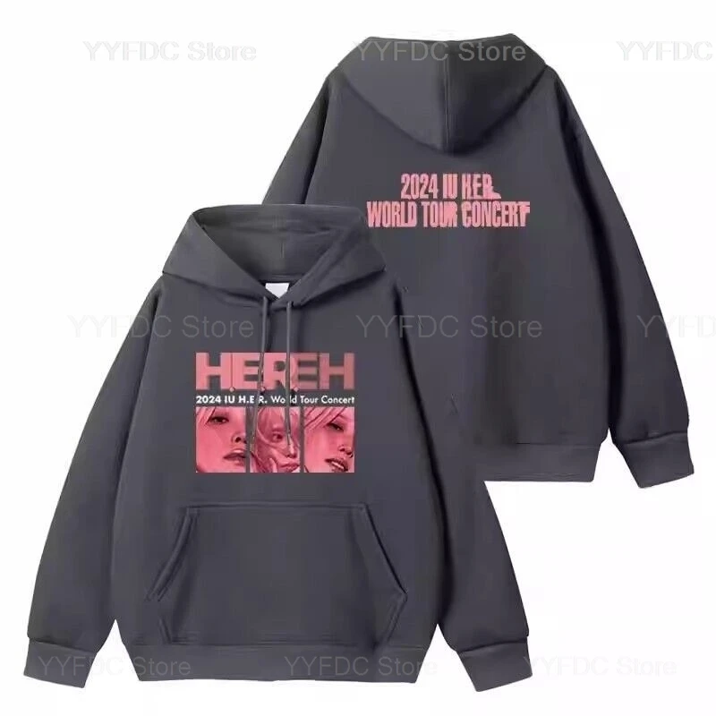 IU HER Tour Concert Hoodies Lee Ji Eun Kpop Women Men Autumn Loose Hoodie Oversized Sweatshirt Korean Fashion Popular Clothes