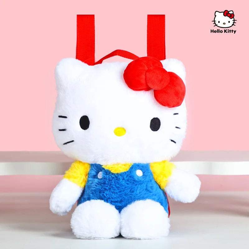 Genuine Anime Sanrio Hello Kitty Stuffed Toy Female Kawaii KT Cat Shoulders Backpack Women Kid Schoolbag Doll Girl Birthday Gift