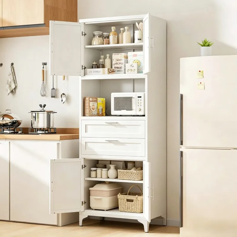Kitchen Appliance Garage Cabinet White Pantry Storage Drawers Tall Utility Cupboard Coffee Maker Microwave Modern Kitchenware