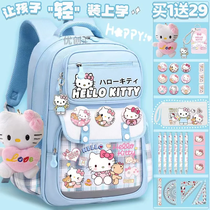 Sanrio Hello Kitty redukuje obciążenie do nauki Ochrona kręgosłupa Tornister Modny plecak Dziewczęcy plecak o dużej pojemności