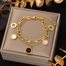 OIMG 316L Stainless Steel Gold Plated Antirust Geometric Roman Numerals Pendant Bracelet For Women Girl Not Fade Wholesale