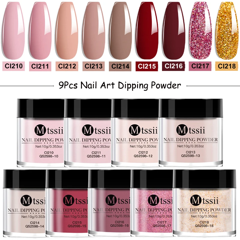 Mtssii Glitter Nail Dipping Powder Kit Sistema di immersione per unghie liquido Set 10g Polvere Naturale Secco Nail Art Materiale per unghie per manicure