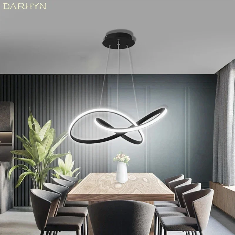 

Modern LED Pendant Lights 50/60CM Geometric Lamp Restaurant Lighting Bedroom Living Room Black White Home Decor Ambient Fixture