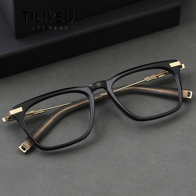 Japanese Style Large Face Frame Acetate Titanium Retro Square Glasses Frame Designer Men's Optical Prescription Eyeglasses Frame