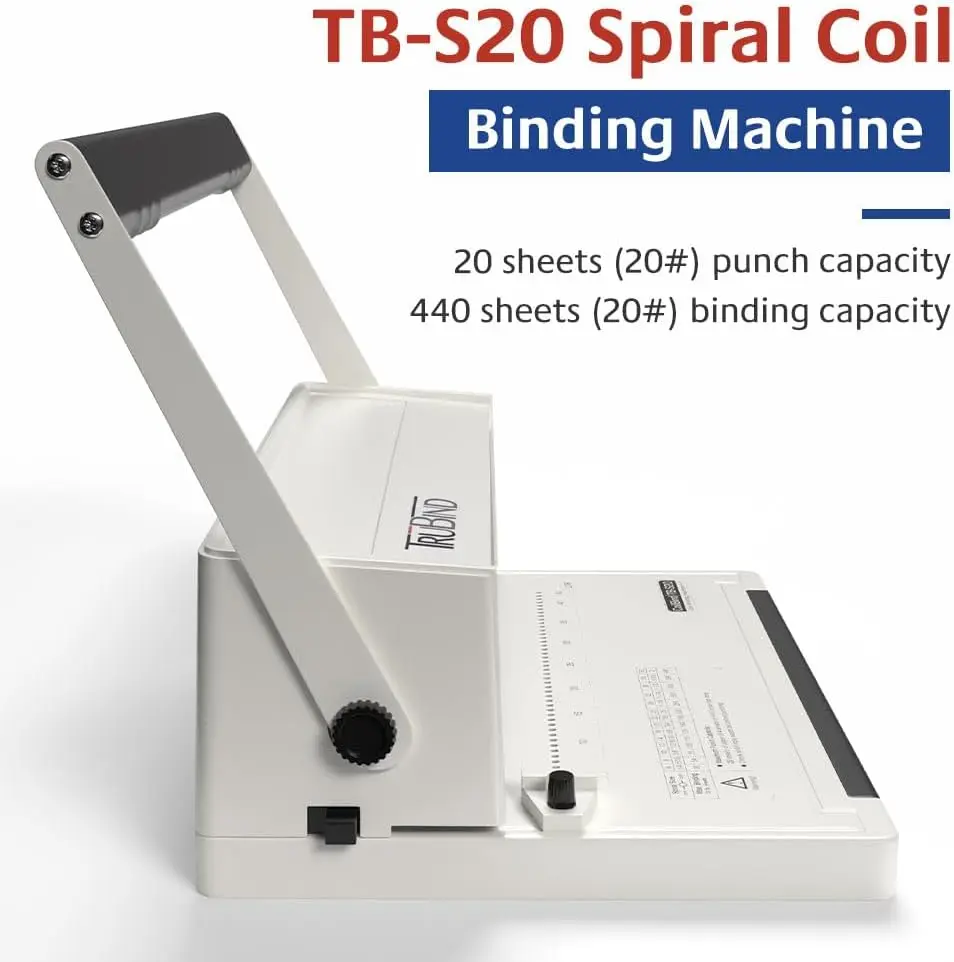Manual Coil Binding Machine Adjustable Side Margin 20 Sheet Punch Capacity Bind 440 Sheets 41 Pitch 2 Year Warranty Heavy Duty C