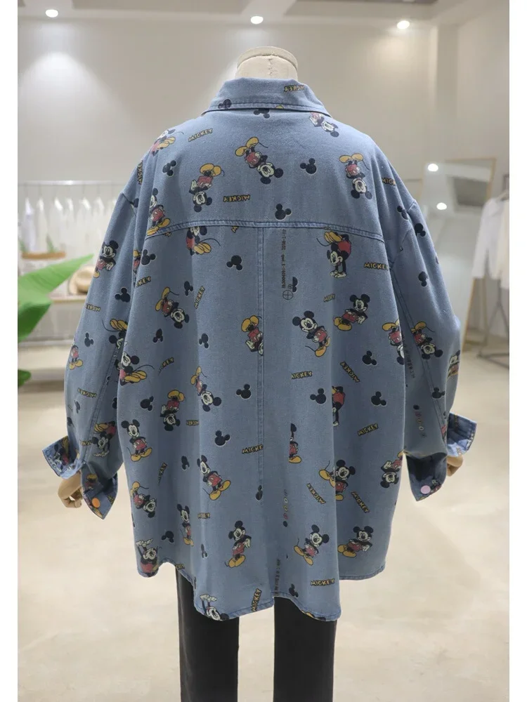 High Quality Soft Comfortable Age-Reducing Full Body Cartoon 2024 Spring Loose Mid-Length Denim Shirt Jacket Top Women