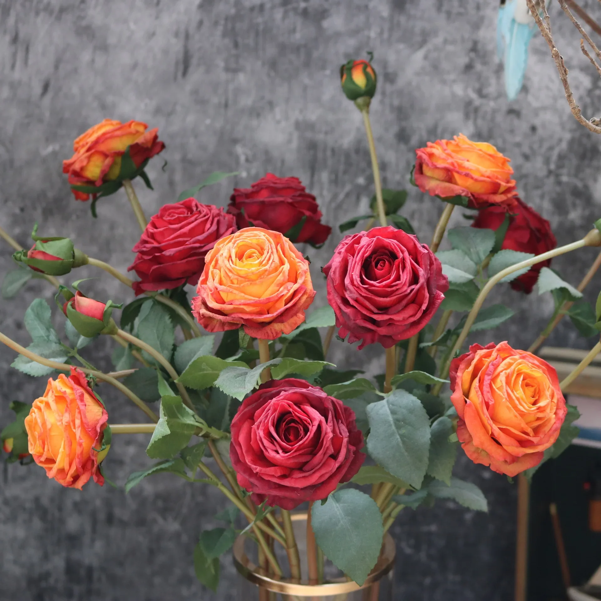 58cm Burnt Edge Artificial Rose Flower Wedding Home Decoration Photography Props Model Room Home Decoration