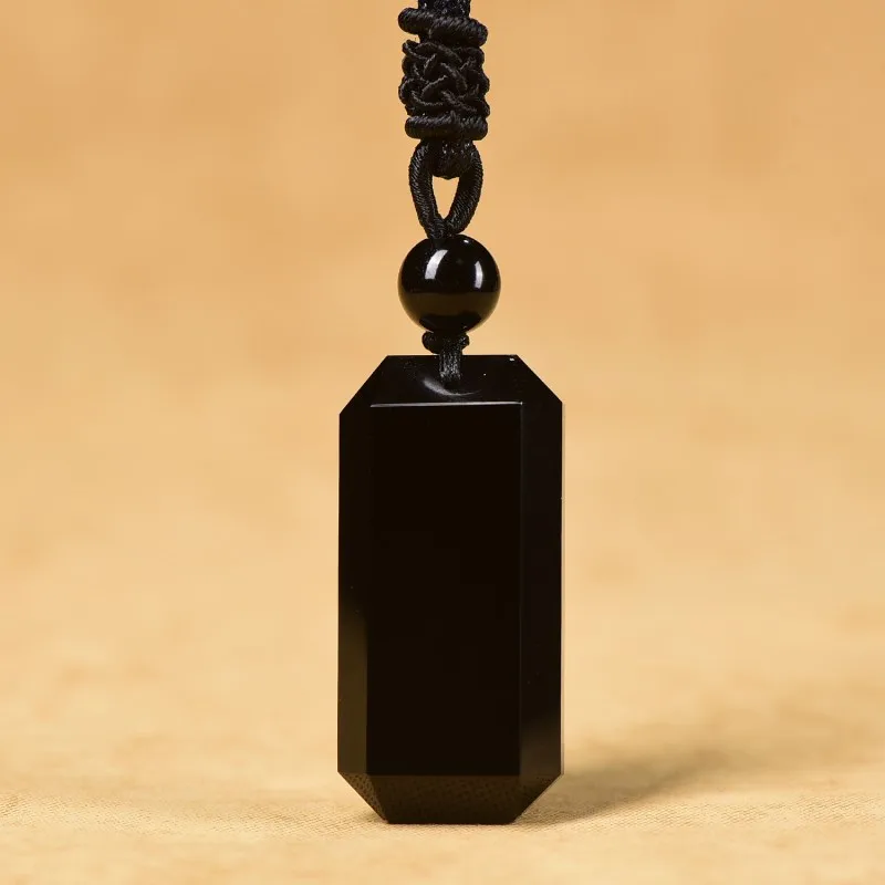 Wushi Safety Black Obsidian Stone Pendant Necklace For Women Men Rope Chain Student Gift Fashion Jewelry